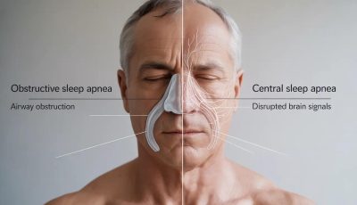 Phân biệt ngưng thở do tắc nghẽn đường thở trên và ngưng thở trung ương do gián đoạn tín hiệu não.